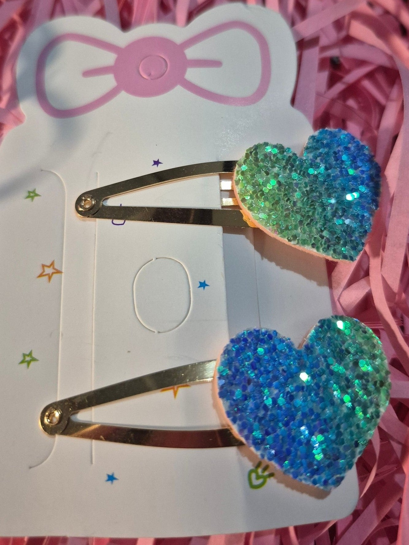 Blue heart clips glitter