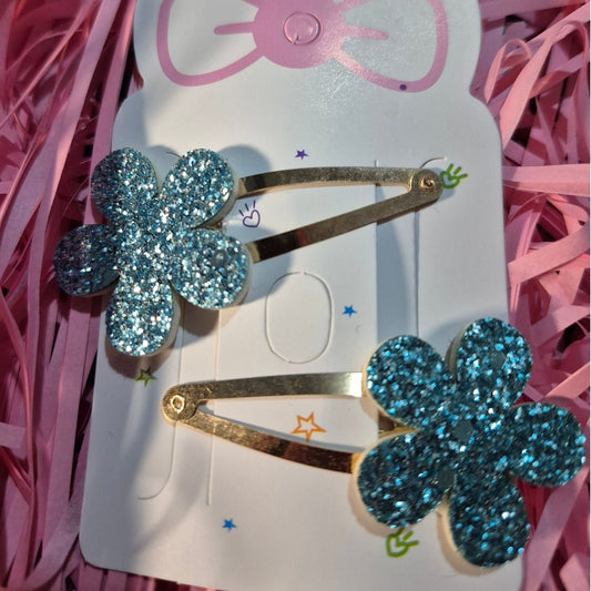 Blue glitter hair clips 
