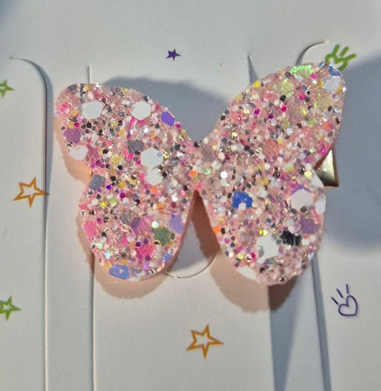 Butterfly pink glitter hair clip