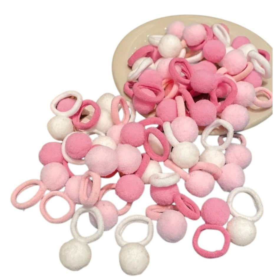 Sassy Elegantia Pink white pom pom hair bobbles bands 